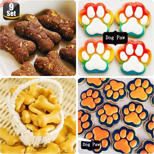 Miniatura 6 de Juego de 9-4 moldes de silicona para patas y huesos de cachorro, moldes de silicona para perros y 5 cortadores de galletas de hueso de acero morado