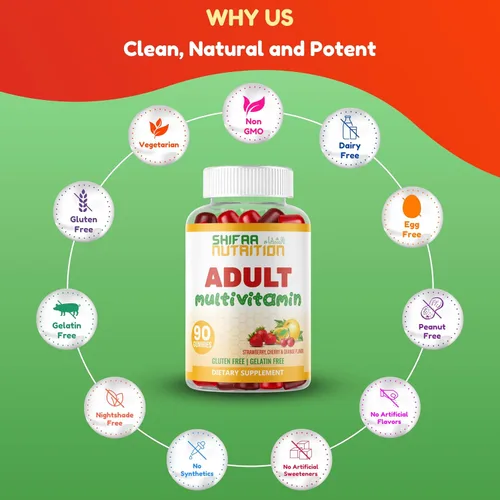 Miniatura 4 de Gomitas multivitamínicas halal y vegetarianas para adultos, 45 porciones. Con 12 vitaminas y minerales esenciales. Sin gelatina y gluten. Vitaminas