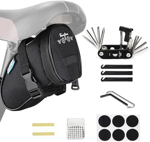 Miniatura 9 de WOTOW Kit de herramientas de reparación de bicicletas y bolsa de sillín de bicicleta, herramienta de cadena de bicicleta 14 en 1, llave hexagonal
