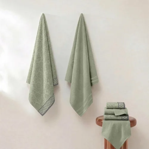 Miniatura 6 de Modern Threads - Juego de 6 toallas de algodón peinado jacquard/liso ultra suave de 550 GSM, 100% algodón peinado con bordes adornados [salvia]