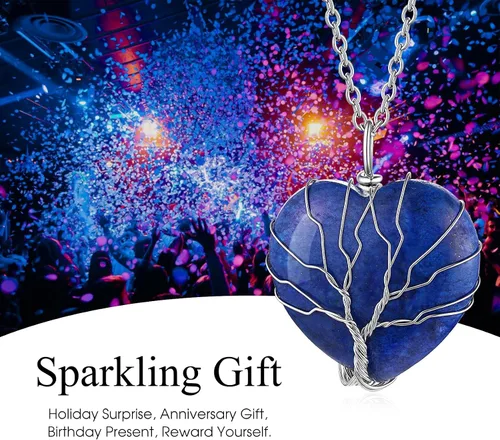 Miniatura 4 de Bestyle Collar de cristal curativo envuelto en árbol de la vida, colgante de piedra natal de 12 meses para parrillas de mujer, joyería de piedras