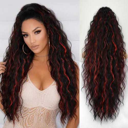 Miniatura 63 de ORSUNCER Extensión de cola de caballo de 18" con pinza rizada, cola de caballo esponjosa, extensiones de pelo sintético de aspecto natural para mujer