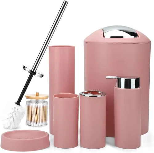 Otostar Juego de accesorios de baño de plástico con dispensador de jabón, soporte para cepillos de dientes, soporte para vasos, jabonera, soporte
