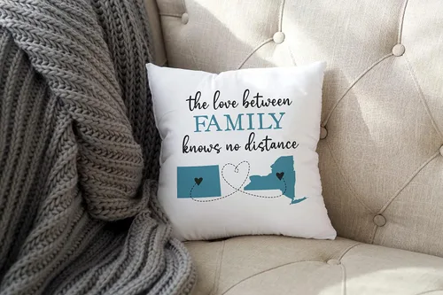 Miniatura 2 de Canary Road Almohada personalizada The Love Between Family Knows No Distance Familia de larga distancia de dos estados o países Abuelos en leyes