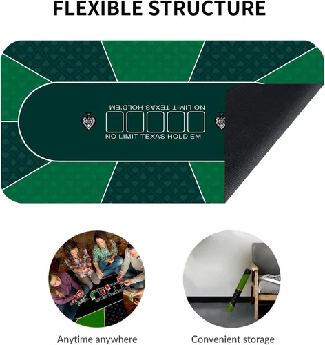 Miniatura 3 de Tapete de póquer impermeable con 4 posavasos, tapete de juego de casino antideslizante de 47 x 24 pulgadas para Texas Holdem, cubierta de mesa