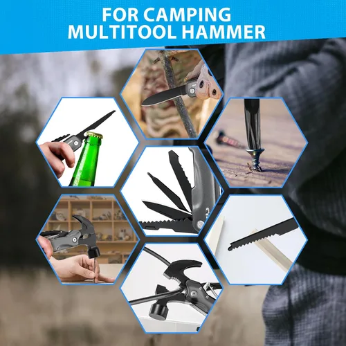Miniatura 5 de 12 en 1 Martillo Multiherramienta, Multiherramienta de Camping con Destornillador, Bloqueo de Seguridad y Funda de Nylon Duradera, Regalos