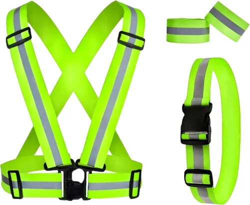 Miniatura 9 de Reflective Running Gear Reflective Vest & Reflective Armband & Reflective Belt 3 Pcs Set, High Visibility Reflective Gear Night Cycling Walking