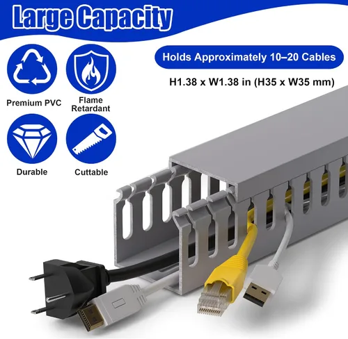 Miniatura 4 de ZhiYo H1.4in W1.4in Professional Server Rack Cable Management Raceway, 132in (8 x L16.5in) Cable Raceway Kit, Electrically Safe PVC Open Slot Wire