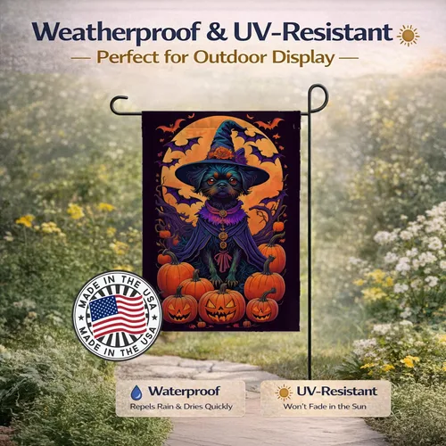 Miniatura 6 de Caroline's Treasures DAC1466GF - Bandera decorativa para jardín de Halloween de Affenpinscher Witchy para jardín, decoración para patio exterior