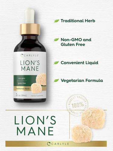 Miniatura 4 de Carlyle Extracto líquido de hongo de melena de leones 2 onzas líquidas Gotas de tintura Sin alcohol Suplemento vegetariano, sin OMG y sin