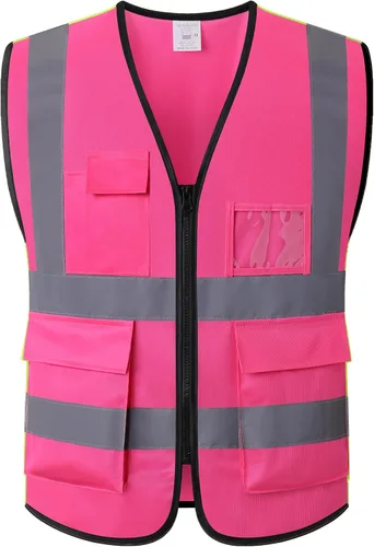 Miniatura 15 de Chaleco de seguridad reflectante para hombres y mujeres, chaleco de construcción que cumple con el estándar ANSI/ISEA H-amarillo Negro