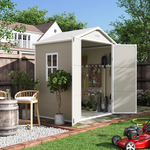 Miniatura 15 de UDPATIO Outdoor Storage Shed 5x3 FT, Garden Resin Shed for Bike, Garbage Can, Tools, Outside Plastic Sheds with Floor for Backyard, Patio, Lawn