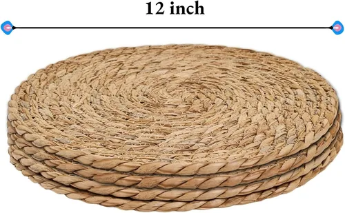 Miniatura 2 de Juego de 4 manteles individuales redondos tejidos, manteles individuales bohemios de ratán de 12 pulgadas, manteles individuales naturales tejidos a