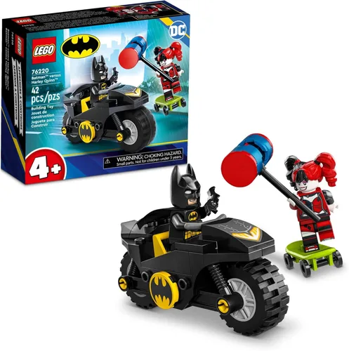 LEGO DC Batman Versus Harley Quinn 76220, juego de figuras de acción de superhéroe con patineta y juguete de motocicleta para niños, niños y niñas