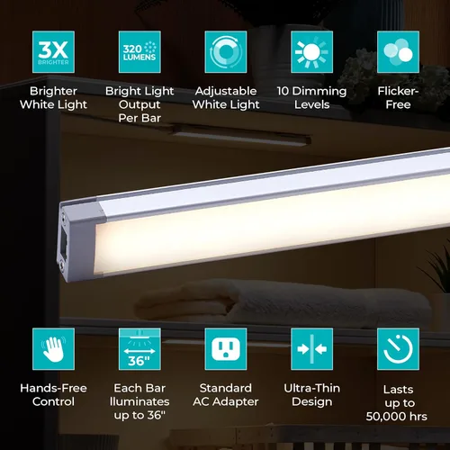 Miniatura 6 de PureOptics LED Funciona con Alexa Kit de iluminación inteligente para debajo del gabinete, LED ajustables, (6) barras de 9 pulgadas, color blanco