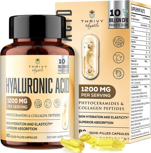 Cápsulas de ácido hialurónico 19 en 1 – Ácido Hylunárico 1200 mg, con péptidos de colágeno, vitamina C, fitoceramidas – para piel, ojos,
