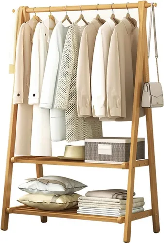 Miniatura 14 de Perchero de madera de bambú, con estantes de almacenamiento, estante para colgar ropa, para entrada, sala de estar, dormitorio