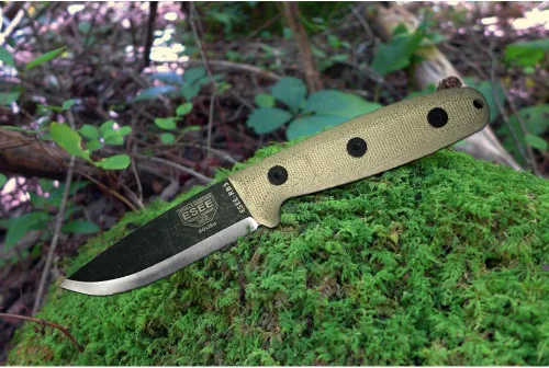 Miniatura 3 de ESEE RB3 Reuben Bolieu Cuchillo de supervivencia de hoja fija, funda de cuero, fabricado en Estados Unidos