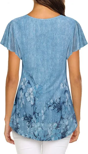 Miniatura 3 de Timeson Blusa de manga corta para mujer, diseño floral, de doble capa, casual, elegante