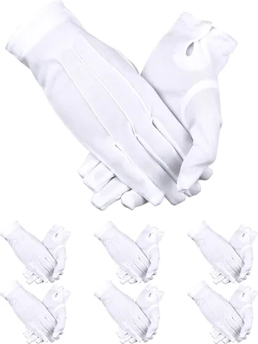 SATINIOR 12 pares de guantes uniformes blancos y negros para hombres y mujeres, guantes de disfraz de desfile para policía, funeral, guardia formal