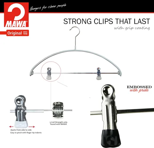 Miniatura 3 de Mawa by Reston Lloyd - Percha europea de metal antideslizante, soporte de hombro suave y clips ajustables para pantalones, juego de 5