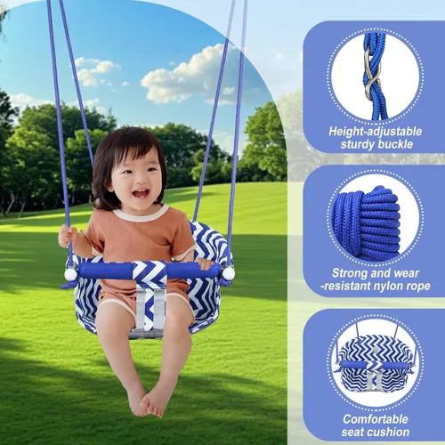 Miniatura 3 de Cómodo asiento de columpio para niños, columpio de bebé resistente, columpios de árbol colgantes de lona with Adjustable Rope, Safety Harness