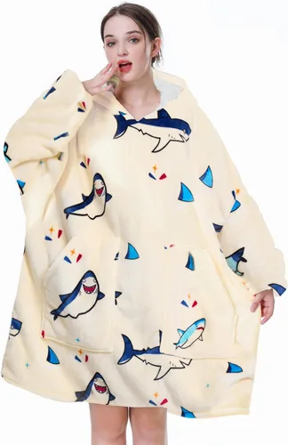 Miniatura 33 de Aemicion - Manta con capucha tipo sudadera tamaño grande, vellón Sherpa con mangas y bolsillo, unisex para adultos, ideal para hogar, oficina