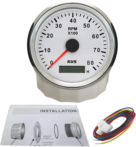 Miniatura 5 de KUS Tacómetro universal de 3.346 in 0-8000 RPM Contador REV con medidor de horas para motor de gasolina 12V/24V con retroiluminación