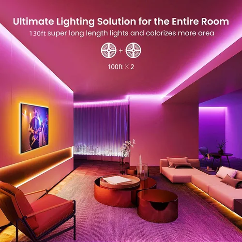 Miniatura 4 de GUPUP Tira de luces LED WiFi de 200 pies, compatible con Alexa y Google Assistant, 2 rollos de tira de luz LED RGB de 100 pies, cambio