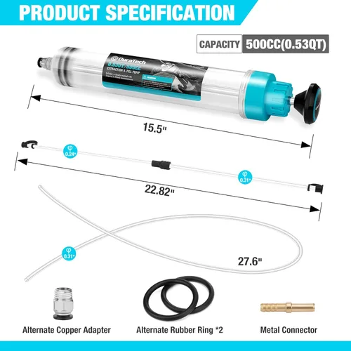 Miniatura 2 de DURATECH Extractor de Líquido Automotriz de 200CC, Bomba de Líquido con Tubos de Extensión Largos, Jeringa de Aceite con Potente Succión, Bomba