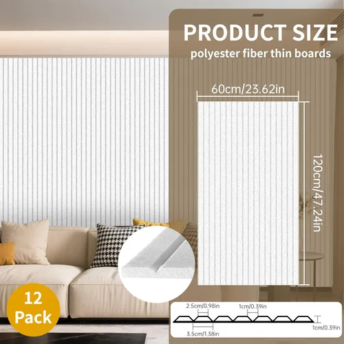 Miniatura 3 de EVERECO Paquete de 12 Paneles Acústicos Grandes, 47.2×23.6×0.4 pulgadas, Paneles Insonorizantes para Pared, Adecuados para Sala de Transmisión