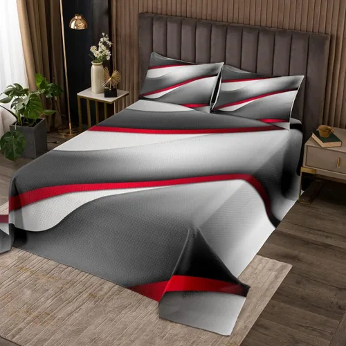 Miniatura 2 de Castle Fairy Juego de edredón moderno de 2 piezas con diseño de rayas abstractas, gris, rojo, negro, para niños, jóvenes, hombres y mujeres
