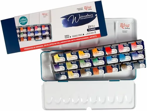 Miniatura 9 de Rosa Gallery Set de Pintura de Acuarela Profesional para Paisaje, 21 Colores de 2.5 ml, Kit de Pinturas de Alta Resistencia a la Luz para Artistas