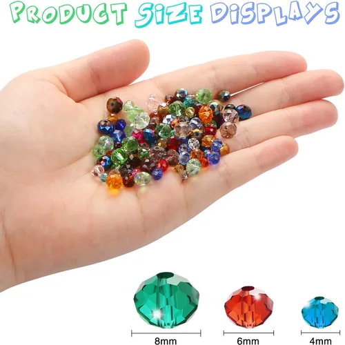 Miniatura 2 de 560 cuentas de cristal facetadas Rondelle, en caja, cuentas espaciadoras para manualidades de bricolaje, 0.236/0.315 pulgadas (colorido)
