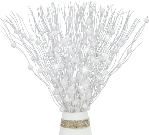 10 piezas de tallos de bayas artificiales con purpurina para adornos de árbol de Navidad, aerosoles rizados, ramas falsas de bayas con purpurina,