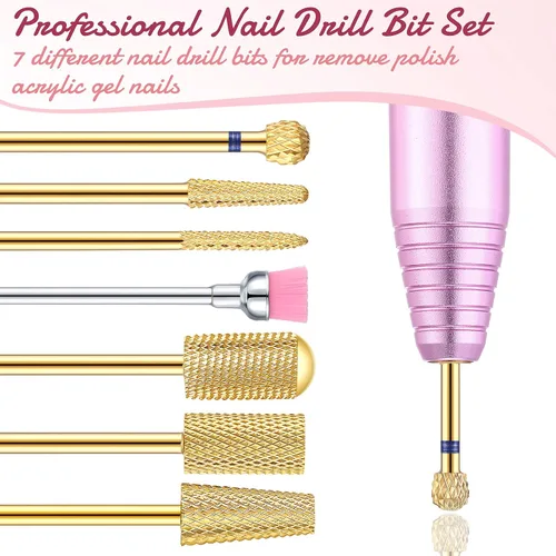 Miniatura 7 de Hestya Juego de 7 brocas de carburo de tungsteno para uñas, lima eléctrica de 3/32 pulgadas, manicura de diamante, pedicura, removedor de cutículas