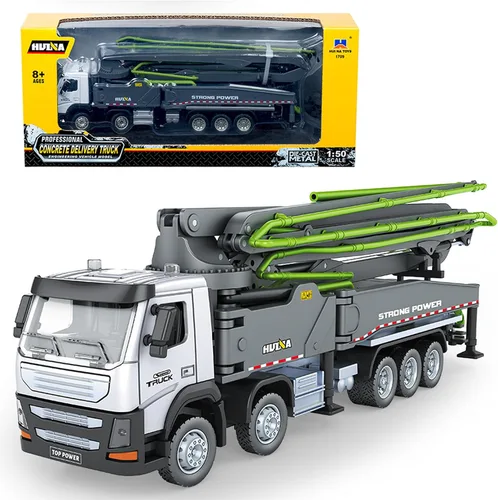 Miniatura 14 de Camión de bomba de hormigón Vehículos de construcción Juguetes, escala 1:50 Diecast Site Hormigón Bomba Camión, Camiones de juguete para niños