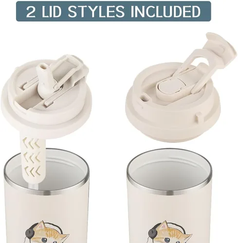 Miniatura 2 de Funkrin Taza de café aislada con popote y tapa abatible, vaso de 24 onzas con revestimiento de cerámica, taza de viaje a prueba de fugas al vacío