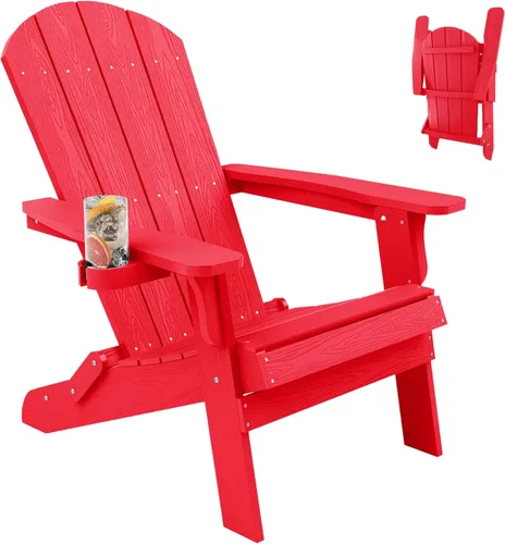 Miniatura 13 de YEFU Silla Adirondack, silla Adirondack de plástico de gran tamaño, sillas plegables para exteriores con soporte para tazas, silla de césped