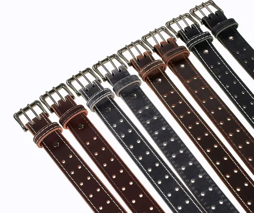 Miniatura 3 de Cinturón de cuero clásico para hombre estilo retro de doble punta hebilla de níquel mate 1 pulgadas de ancho hecho a mano en los Estados Unidos