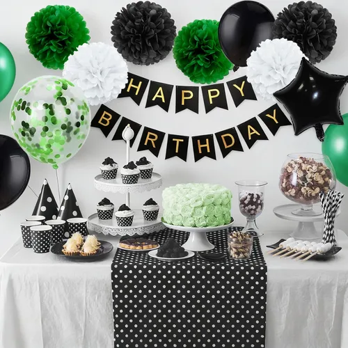 Miniatura 2 de Decoraciones de cumpleaños para hombres, suministros de decoración de fiesta verde y negro, incluyendo pancarta de feliz cumpleaños, confeti, globos
