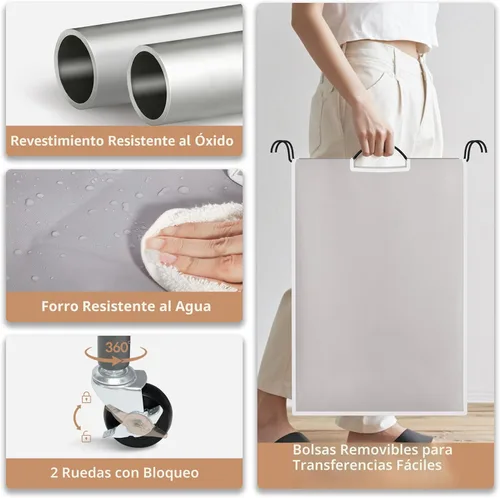 Miniatura 5 de STORAGE MANIAC Clasificador de ropa sucia de 3 secciones, carrito de lavandería de 35.6 galones (135 L) con ruedas resistentes con cerradura y Gris