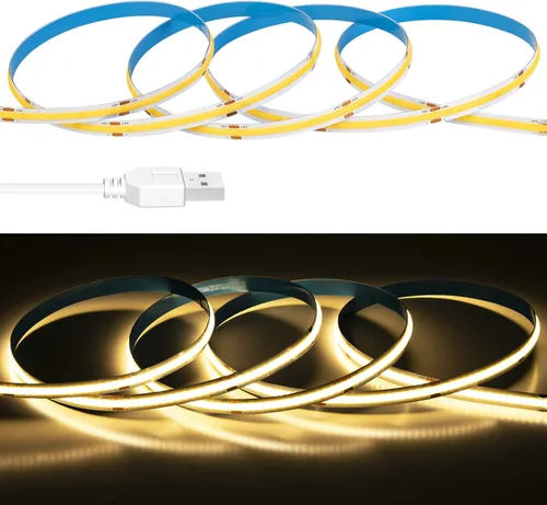 Miniatura 2 de Tira de luz LED USB de 6.56 pies, 5 voltios alimentada por USB, luces LED COB de 3000 K, blanco cálido de 0.315 in, tiras flexibles de alta densidad
