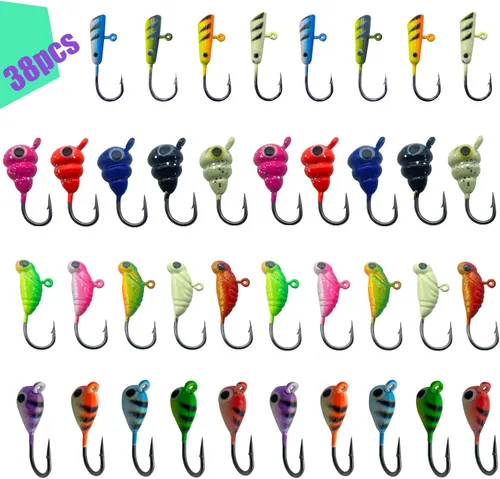 24 piezas de plantillas de pesca en hielo para Panfish Crappie Sunfish Walleye Ice Fishing Jig Box Accesorios de pesca en hielo Caja de aparejos de