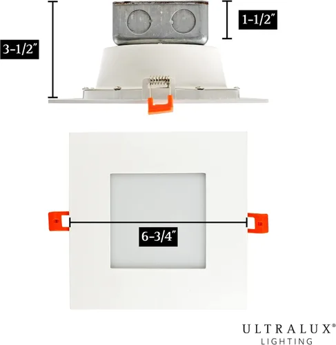 Miniatura 4 de Ultralux Foco empotrable LED ultrafino de 7 pulgadas con cable directo cuadrado regulable con caja J, 750 lúmenes 3000K, blanco minimalista con kit