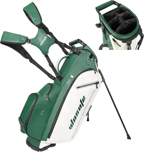 WOSOFE PU Golf Bag with 6/14 Way Top Dividers Automatically Adjustable Dual Straps Elegant Design for Men Women Pu Golf Stand Bag with Multiple