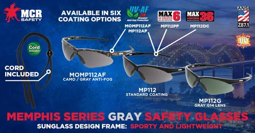 Miniatura 5 de MCR Safety Memphis Series MOMP112AF - Lentes de seguridad, protección ocular, marco de roble musgoso, lente antiniebla UV gris