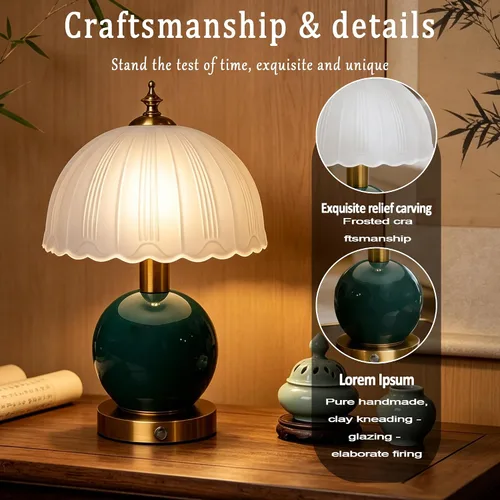 Miniatura 3 de Lámpara de cerámica vintage para sala de estar, luz táctil recargable moderna de 12 pulgadas, lámpara de escritorio de ajuste de luz continua