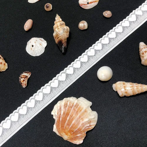 Miniatura 4 de Ribete de encaje elástico de 1 pulgada, cinta de encaje con patrón de corazón de 10 yardas de largo, ribete de encaje blanco para proyectos