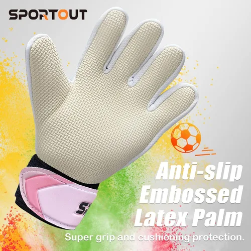 Miniatura 36 de Sportout Guantes de portero para niños, guantes de fútbol con doble protección en la muñeca y material de látex resistente al desgaste y Púrpura